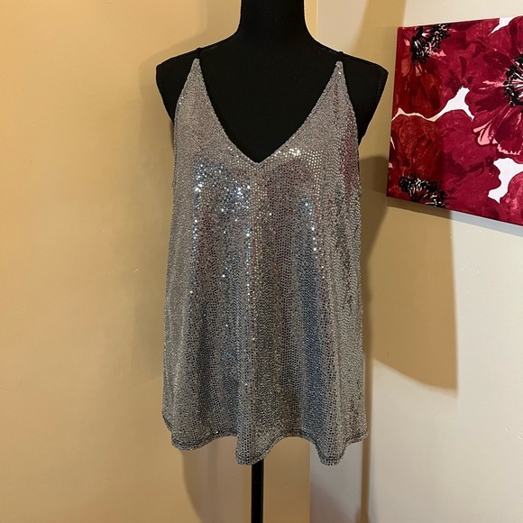 Carmela Silver Sequin Tank style Top, size M - Picture 1 of 8